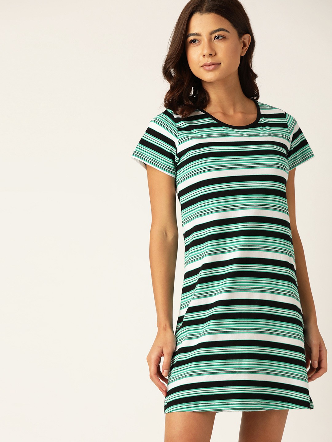 

ETC Green & Black Pure Cotton Striped Nightdress