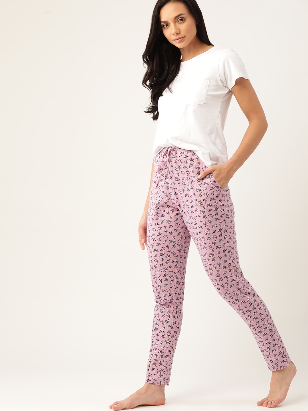 

ETC Women Lavender & Black Printed Pure Cotton Lounge Pants
