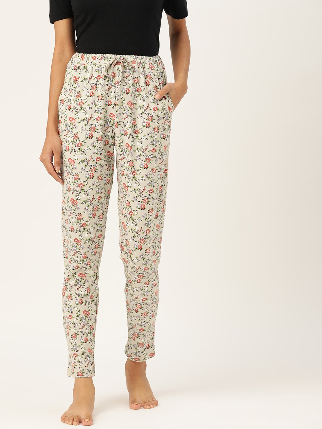 

ETC Women Beige & Green Pure Cotton Floral Print Lounge Pants