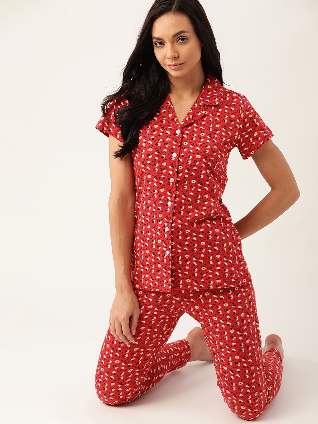 

ETC Women Red & White Printed Night suit