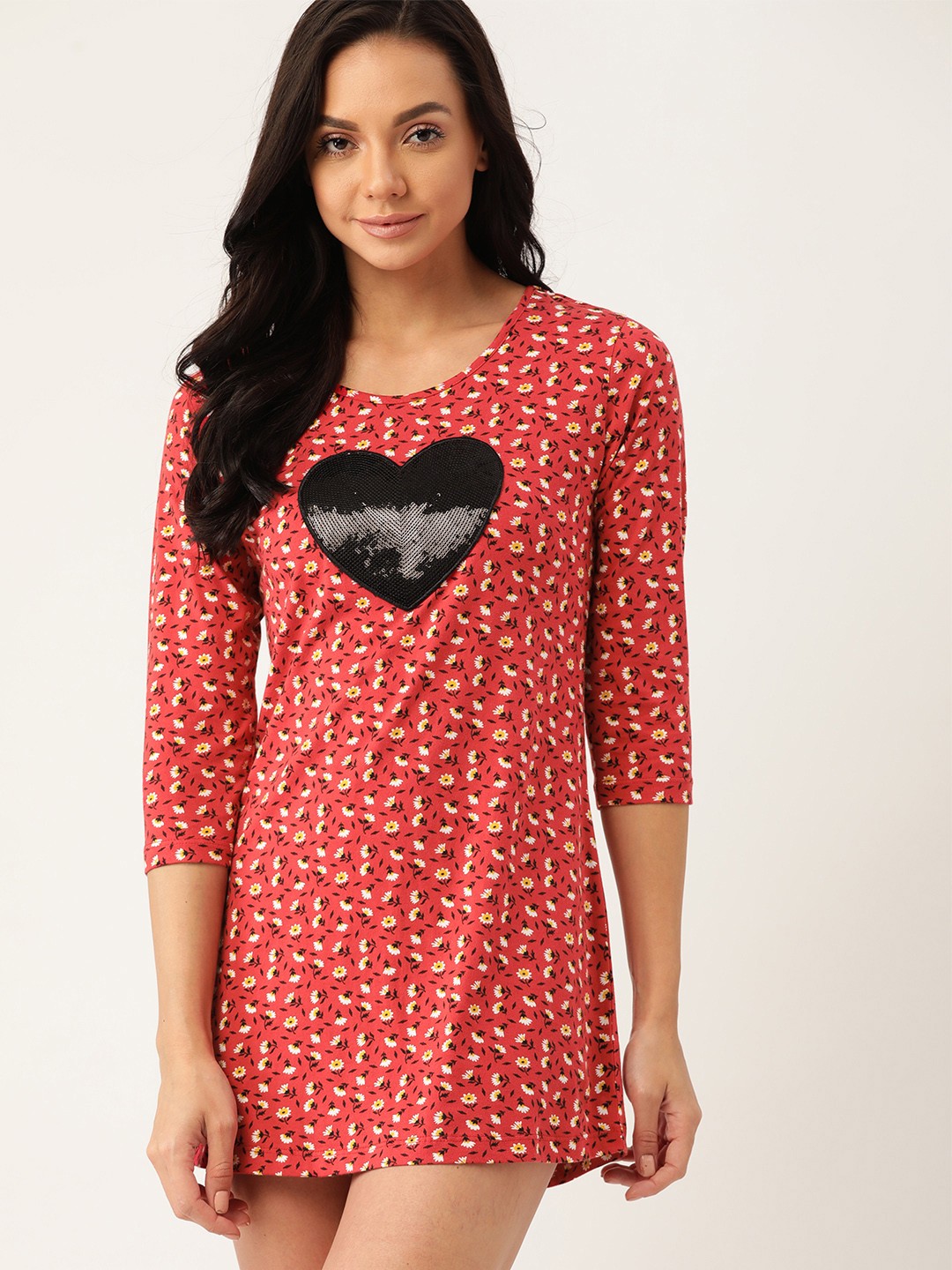 

ETC Women Red Printed Pure Cotton Nightdress