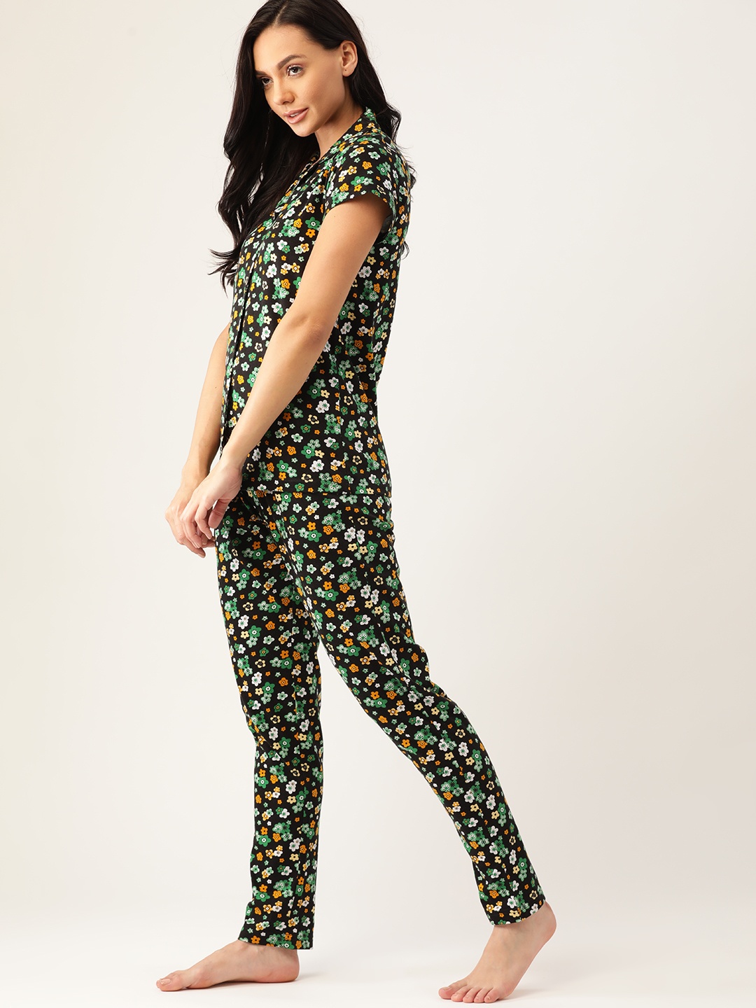 

ETC Women Black & Yellow Printed Night suit