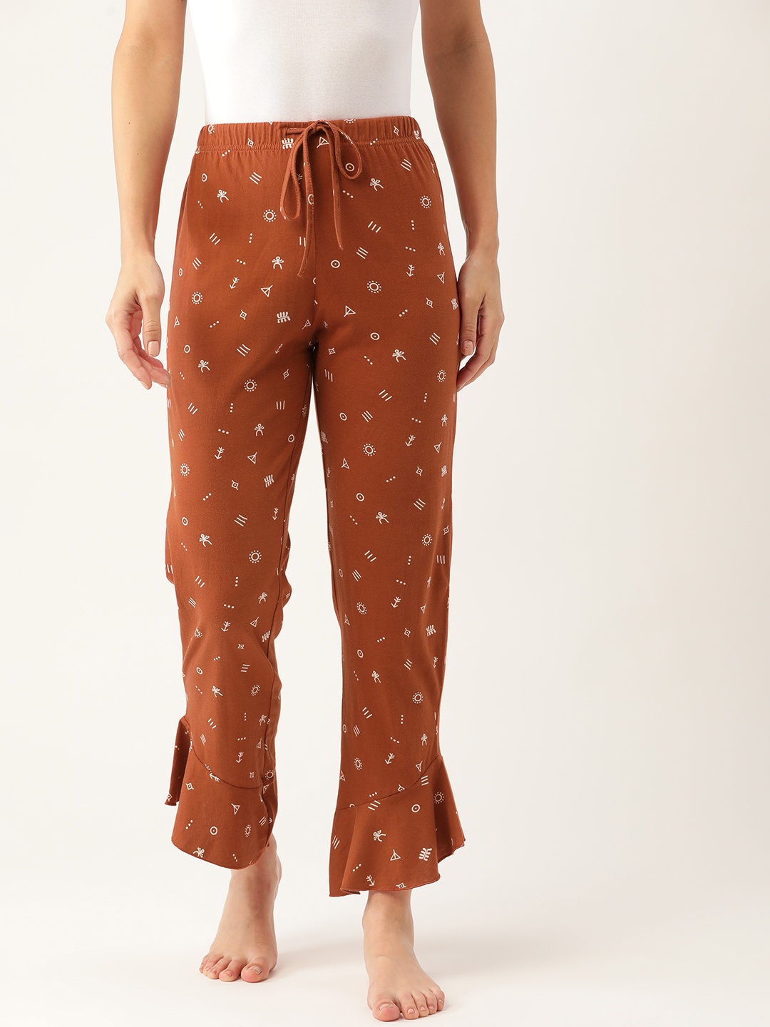 

ETC Women Rust Orange & White Printed Pure Cotton Lounge Pants