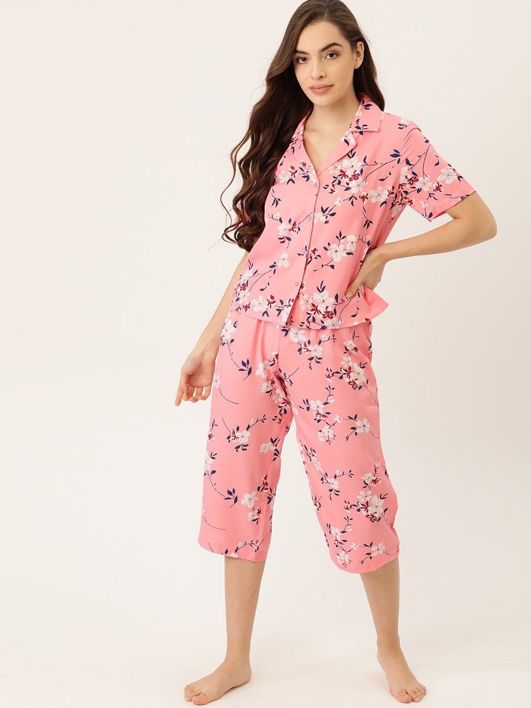 

ETC Women Pink & White Printed Night suit