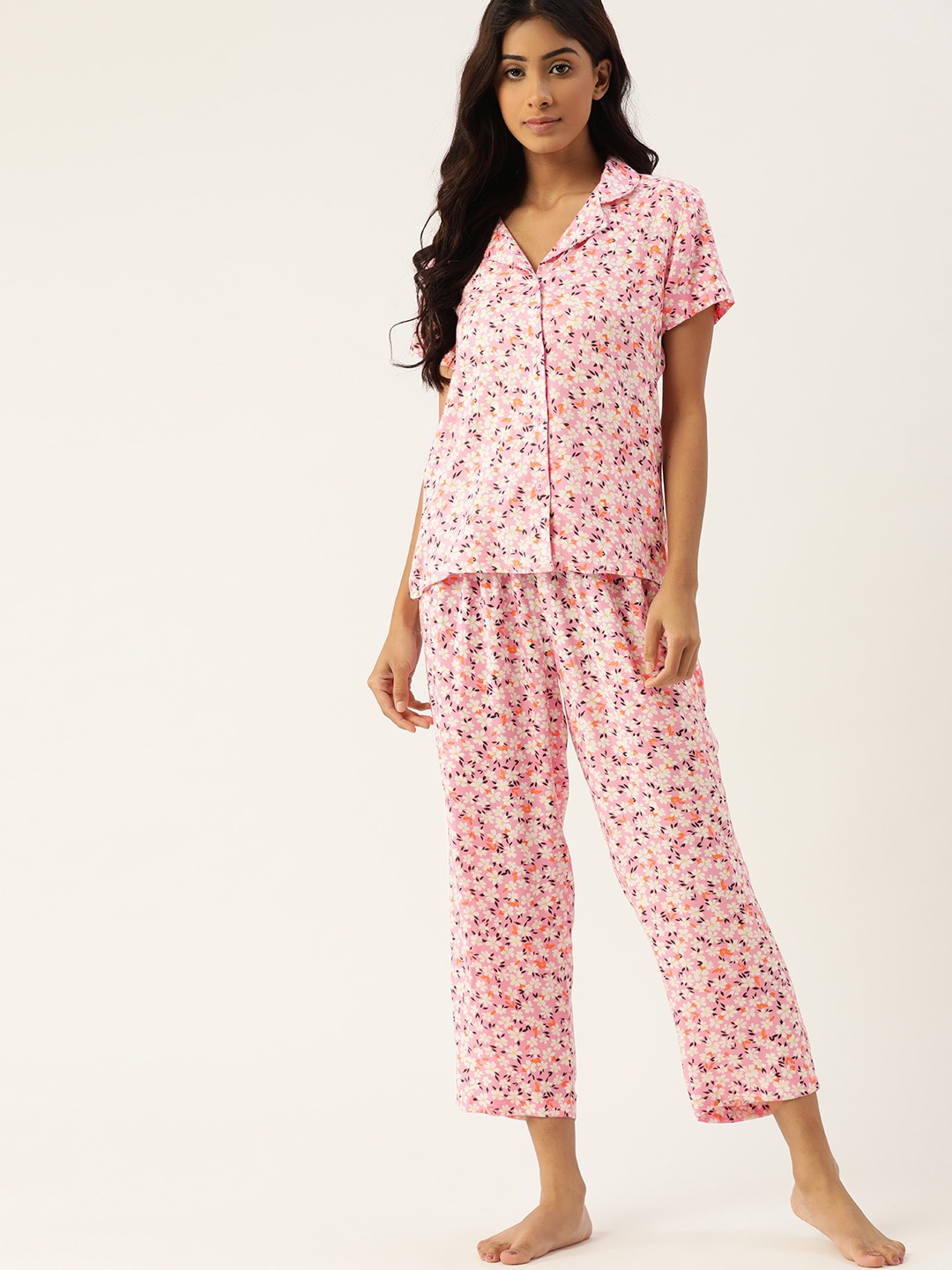 

ETC Women Pink & Off White Floral Printed Night suit