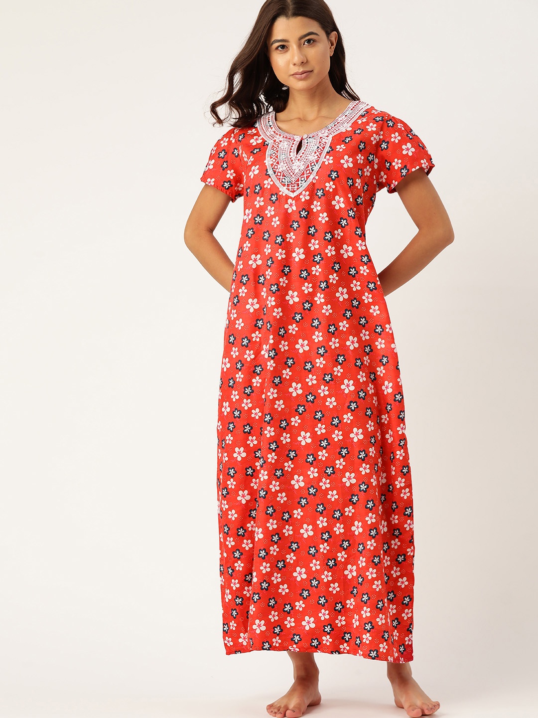 

ETC Red & White Printed Maxi Nightdress