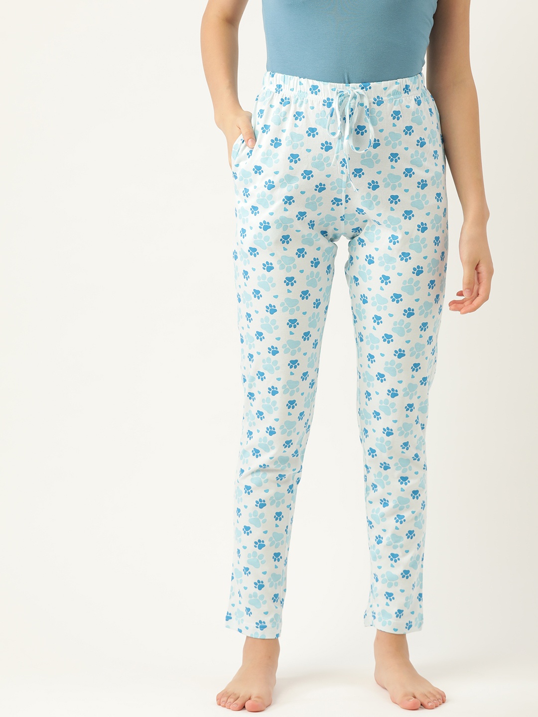 

ETC Women Blue Regular Fit Printed Pure Cotton Lounge Pants