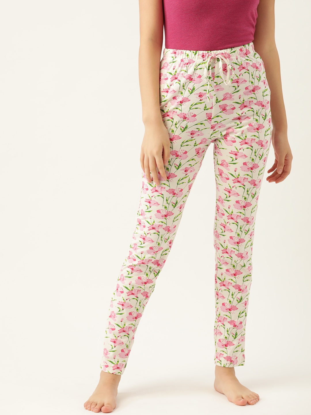 

ETC Women Off-White & Pink Floral Print Lounge Pants