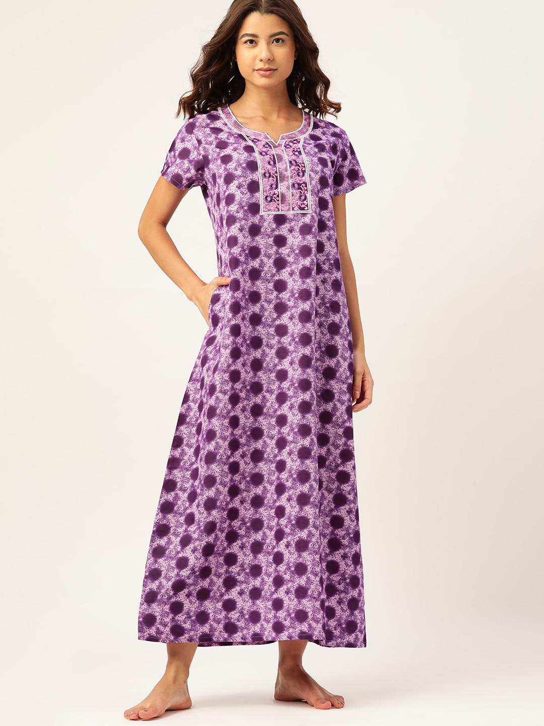 

ETC Women Purple Geometric Printed Maxi Nightdress