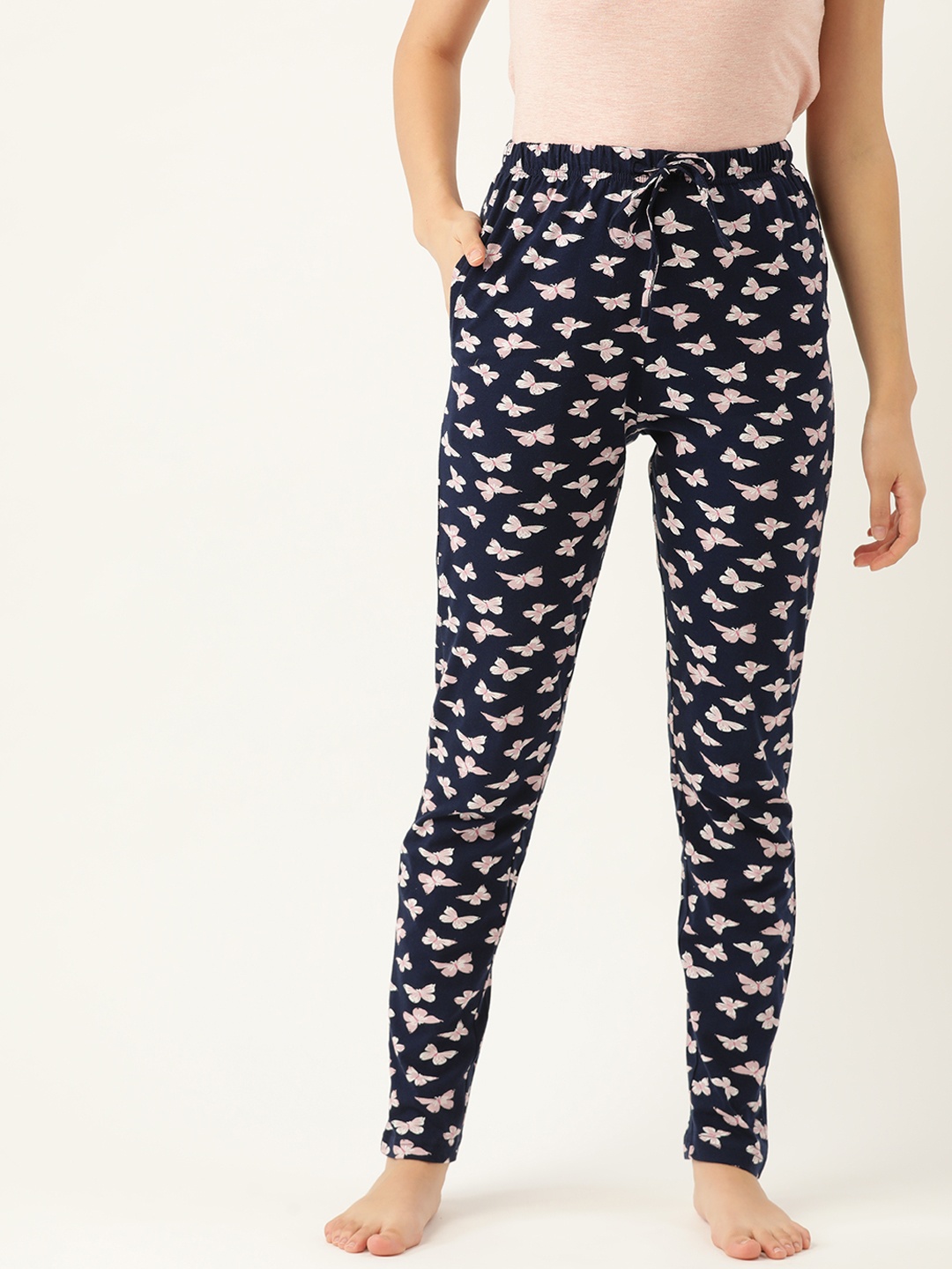 

ETC Women Navy Blue & Pink Butterfly Print Lounge Pants