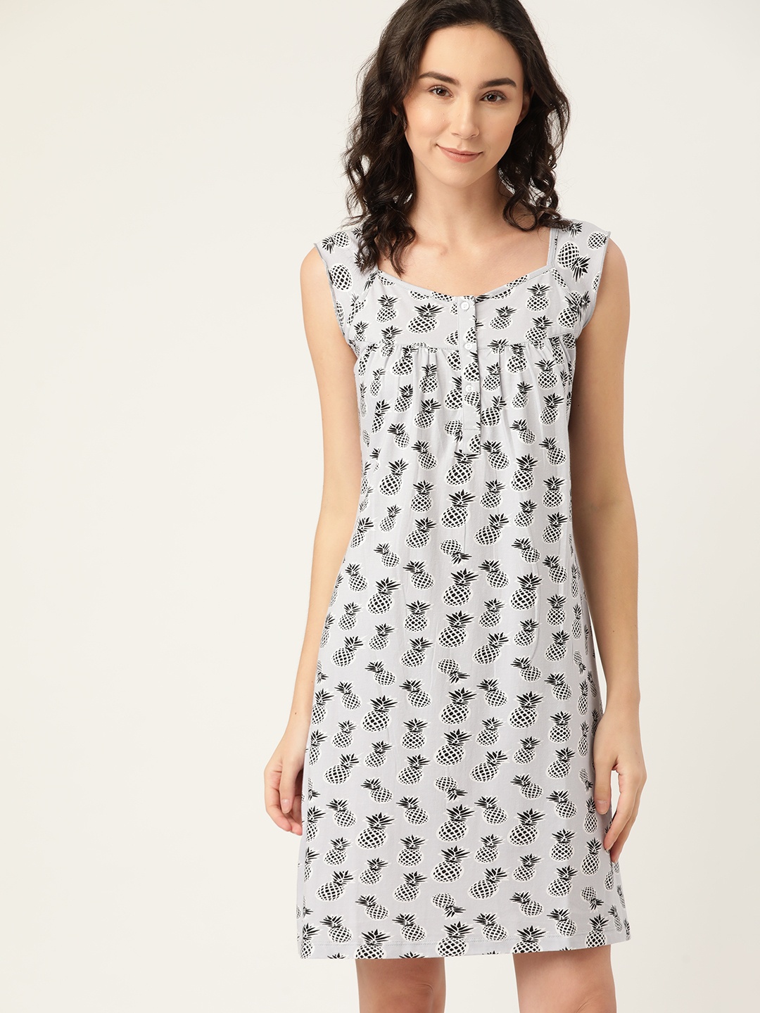 

ETC Grey & Black Printed Cotton Nightdress