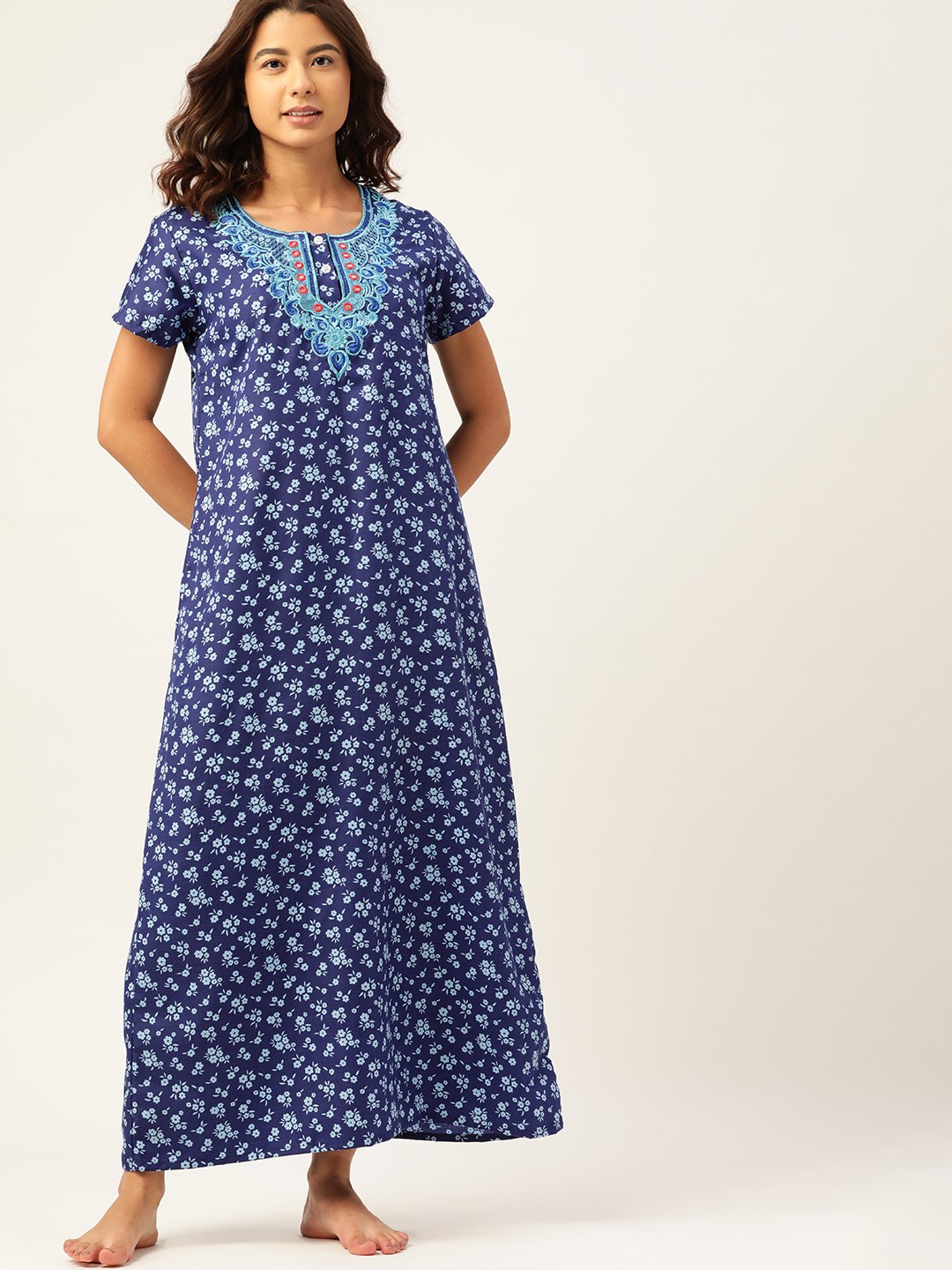 

ETC Women Navy Blue Floral Printed Maxi Nightdress