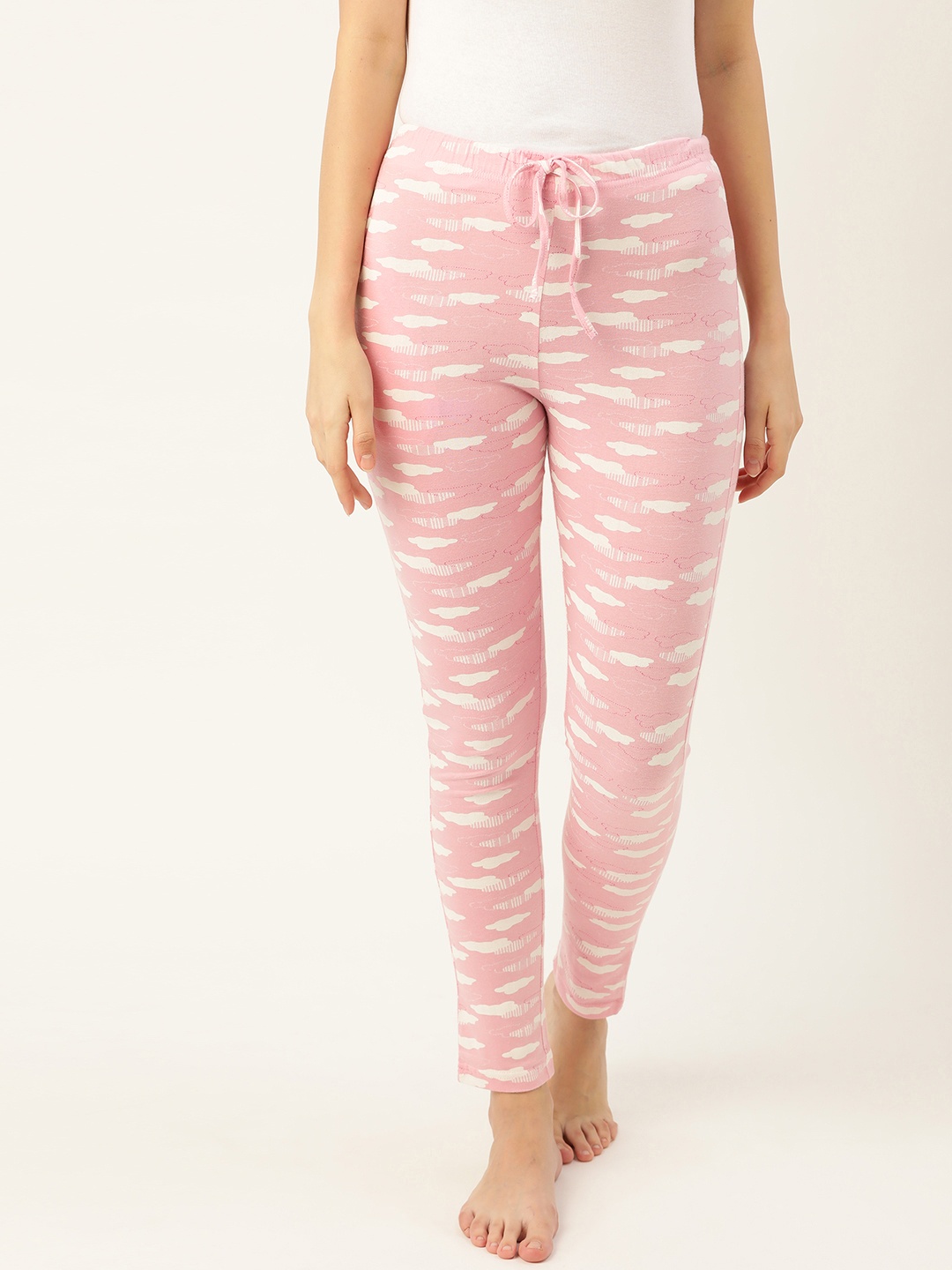 

ETC Women Pink & White Cloud Print Pure Cotton Lounge Pants