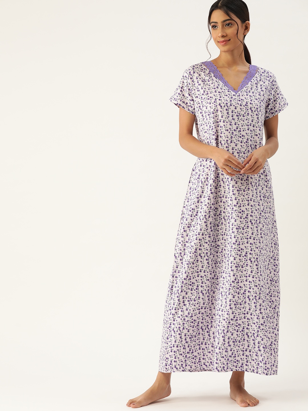 

ETC Off-White & Floral Print Maxi Nightdress