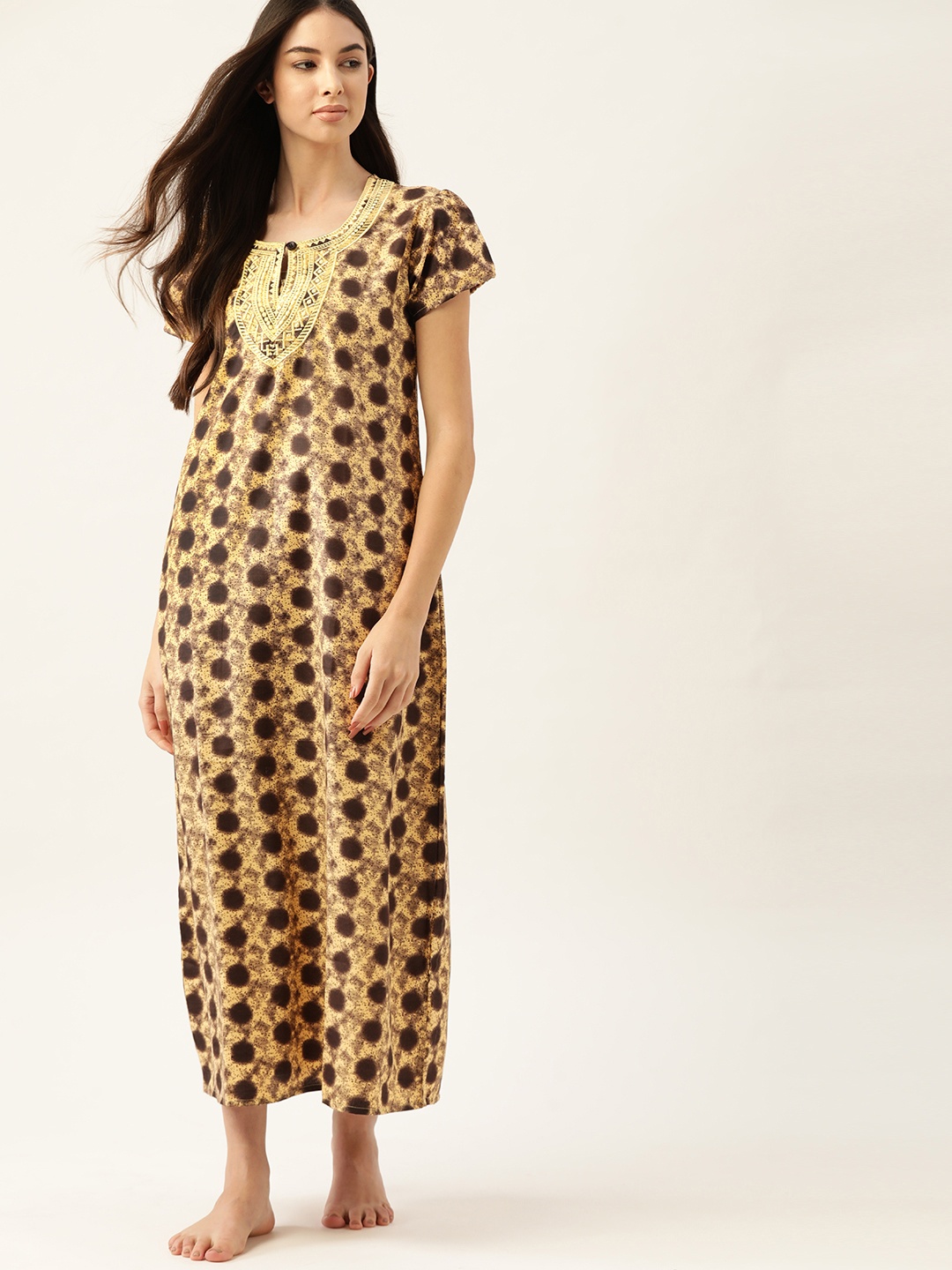 

ETC Beige & Black Abstract Print Maxi Nightdress