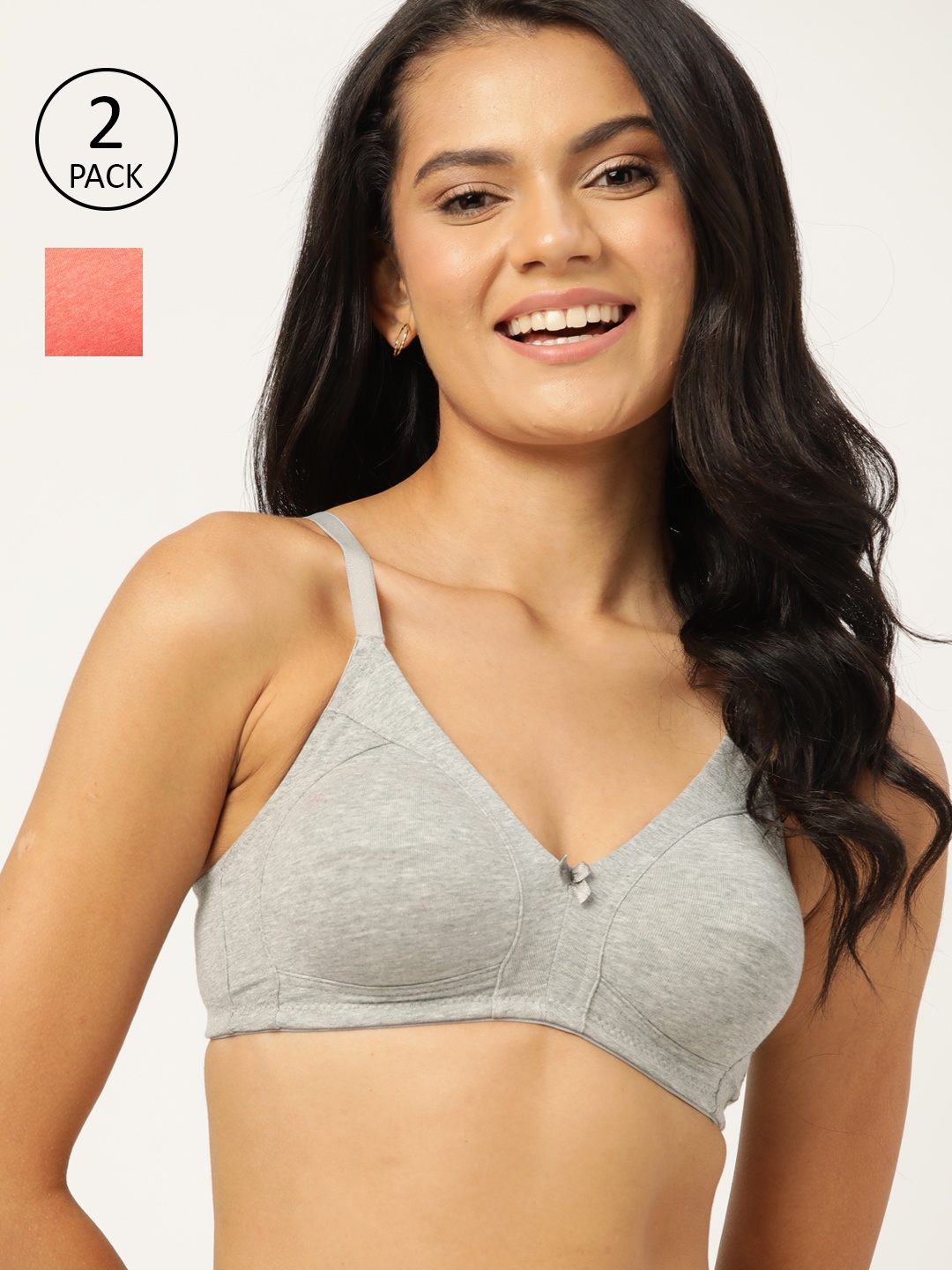 

DressBerry Pack of 2 Grey Melange & Pink T-shirt Bra Full Coverage PM-DB-MS-01