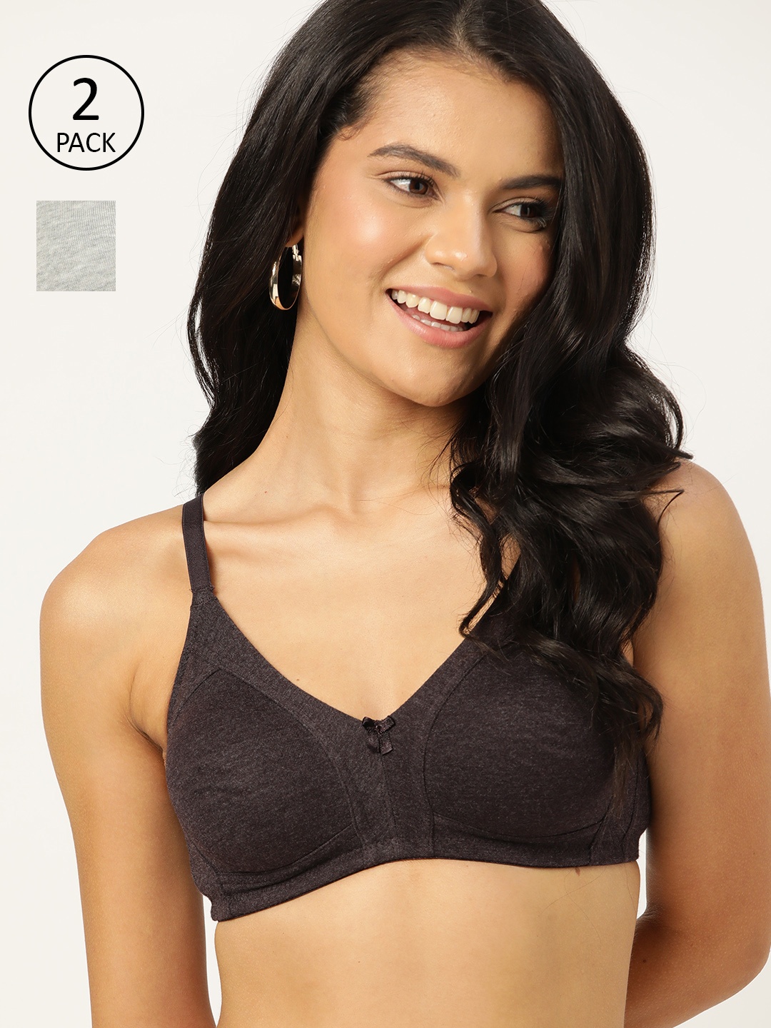 

DressBerry Women Pack of 2 Solid Everyday Medium Coverage Bra PM-DB-MS-01, Coffee brown