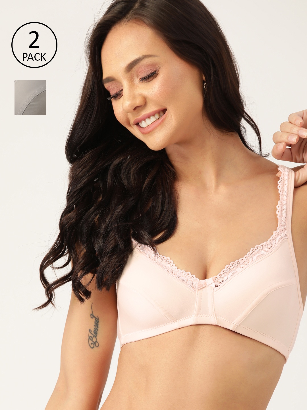 

DressBerry Pack Of Two Medium Coverage Solid Everyday Bra PM-DB-HL-01, Peach