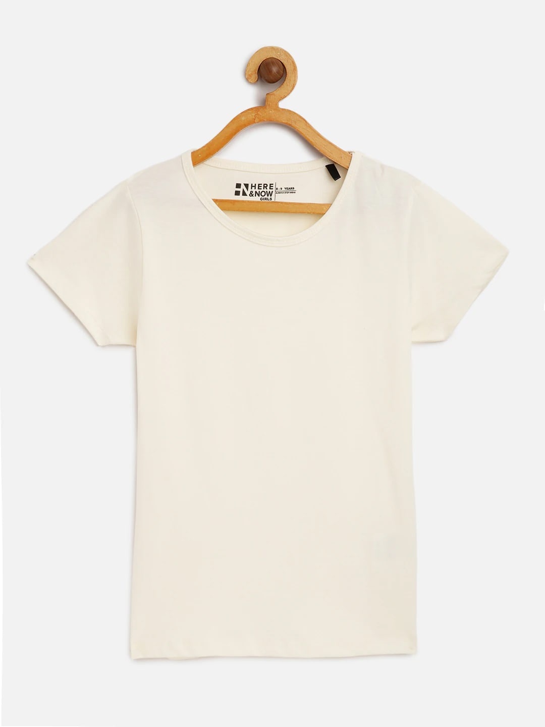 

HERENOW Girls Off-White Solid Pure Cotton T-shirt