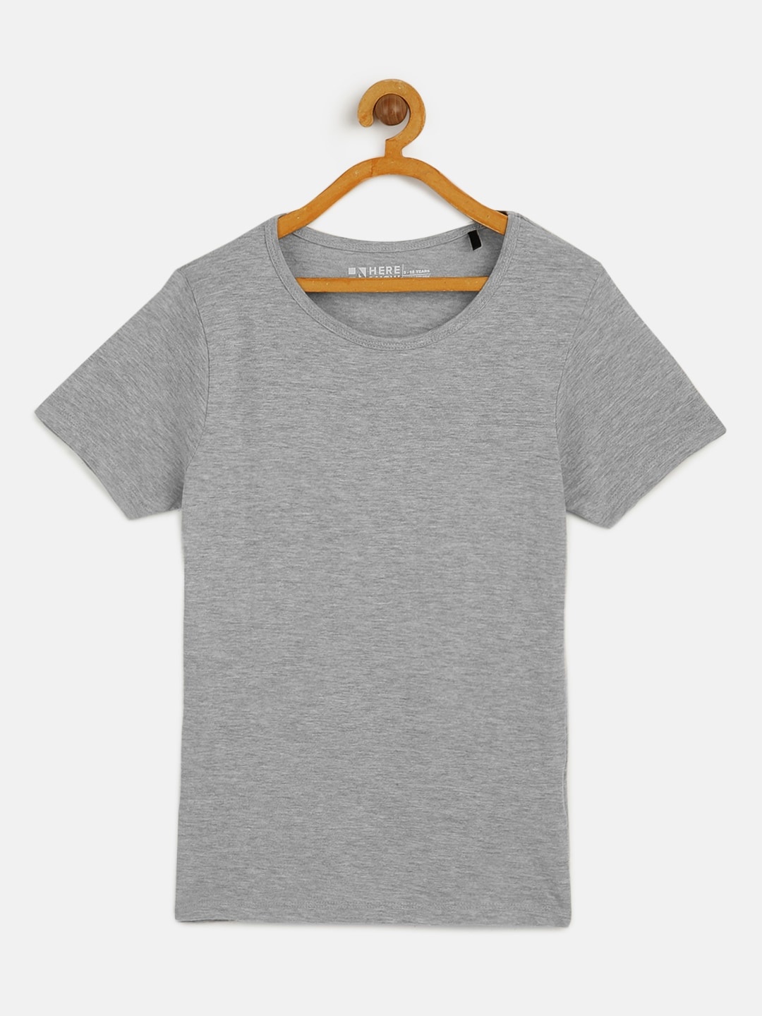 

HERE&NOW Girls Grey Melange Solid Round Neck T-shirt