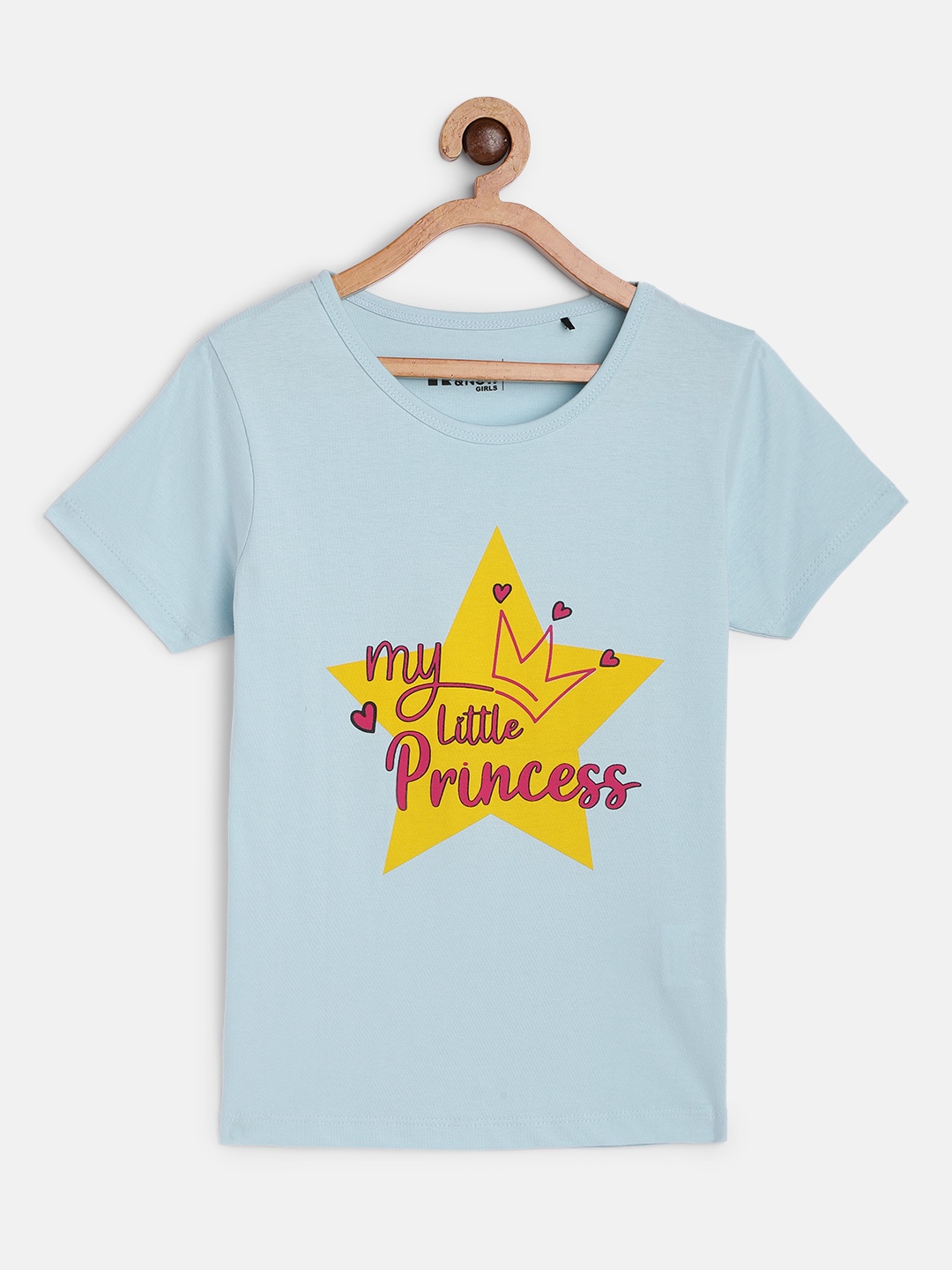 

HERENOW Girls Blue Typography Printed Pure Cotton T-shirt
