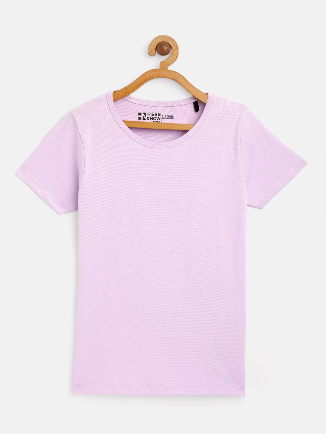 

HERENOW Girls Lavender Solid Pure Cotton T-shirt