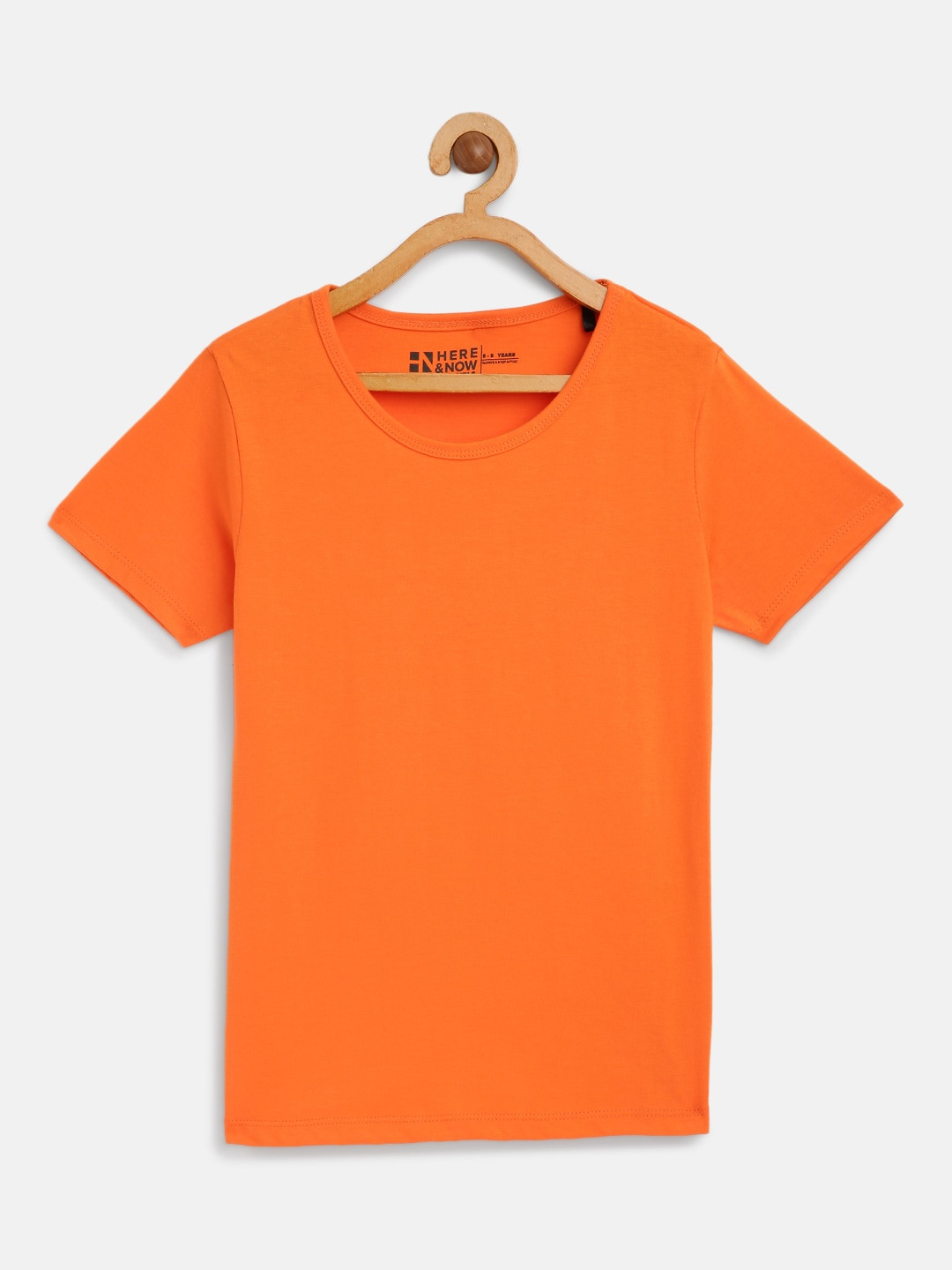 

HERENOW Girls Orange Solid Pure Cotton T-shirt