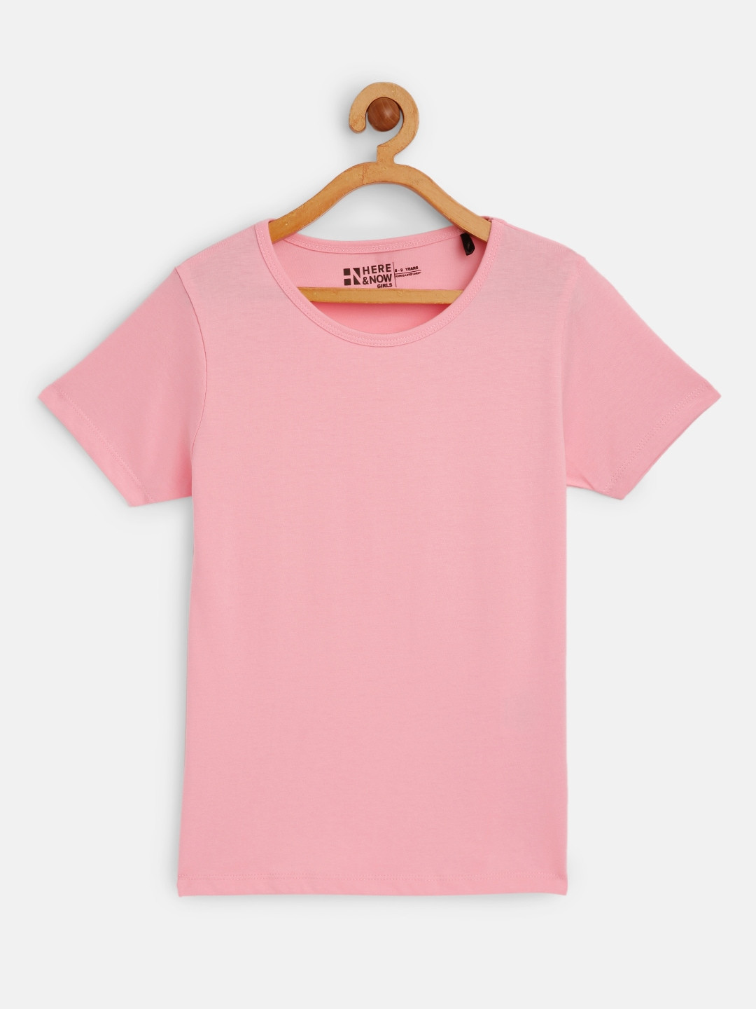 

HERENOW Girls Pink Solid Pure Cotton T-shirt