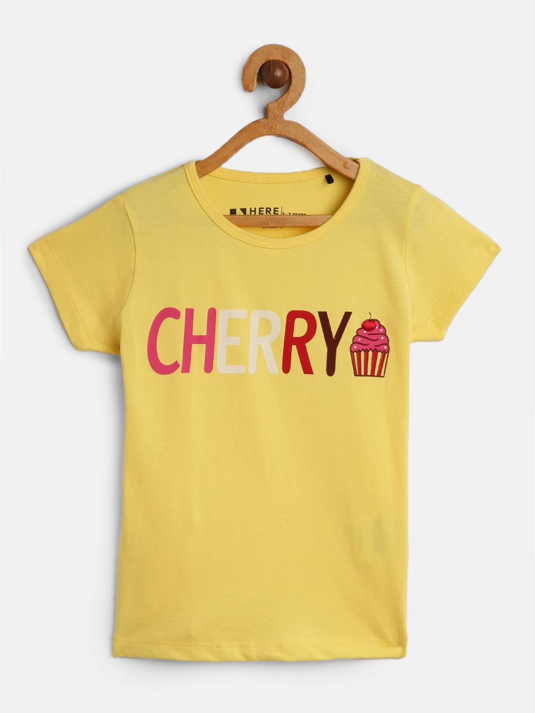 

HERENOW Girls Yellow Typography Printed Pure Cotton T-shirt