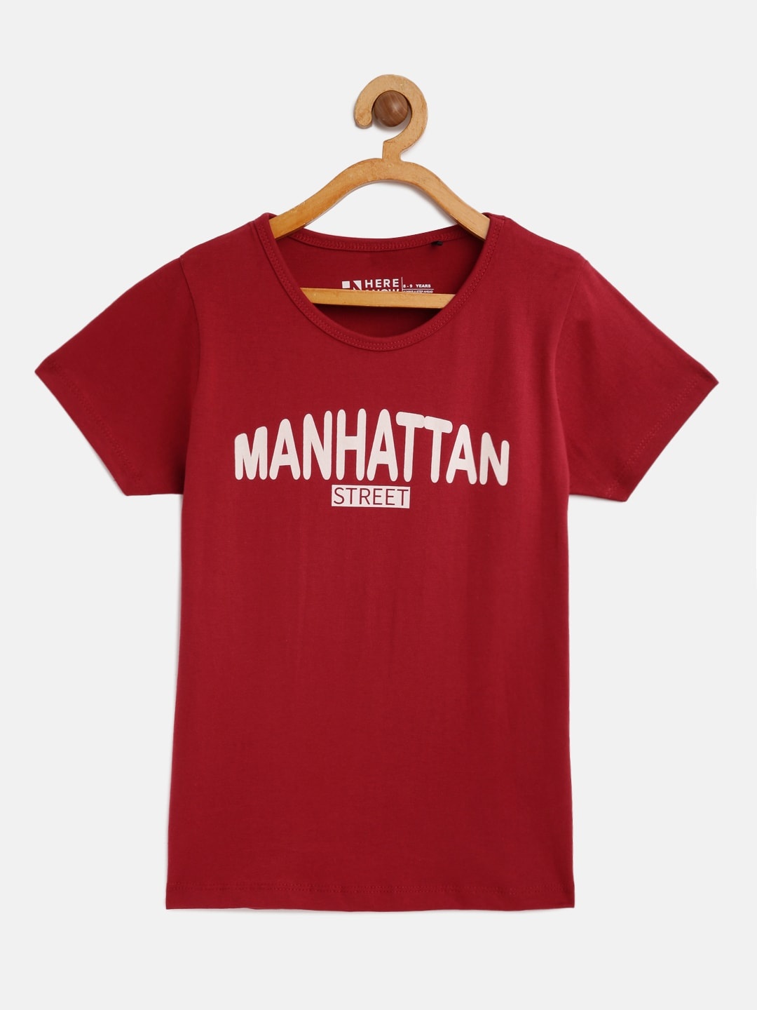 

HERENOW Girls Red Pure Cotton Printed Pure Cotton T-shirt