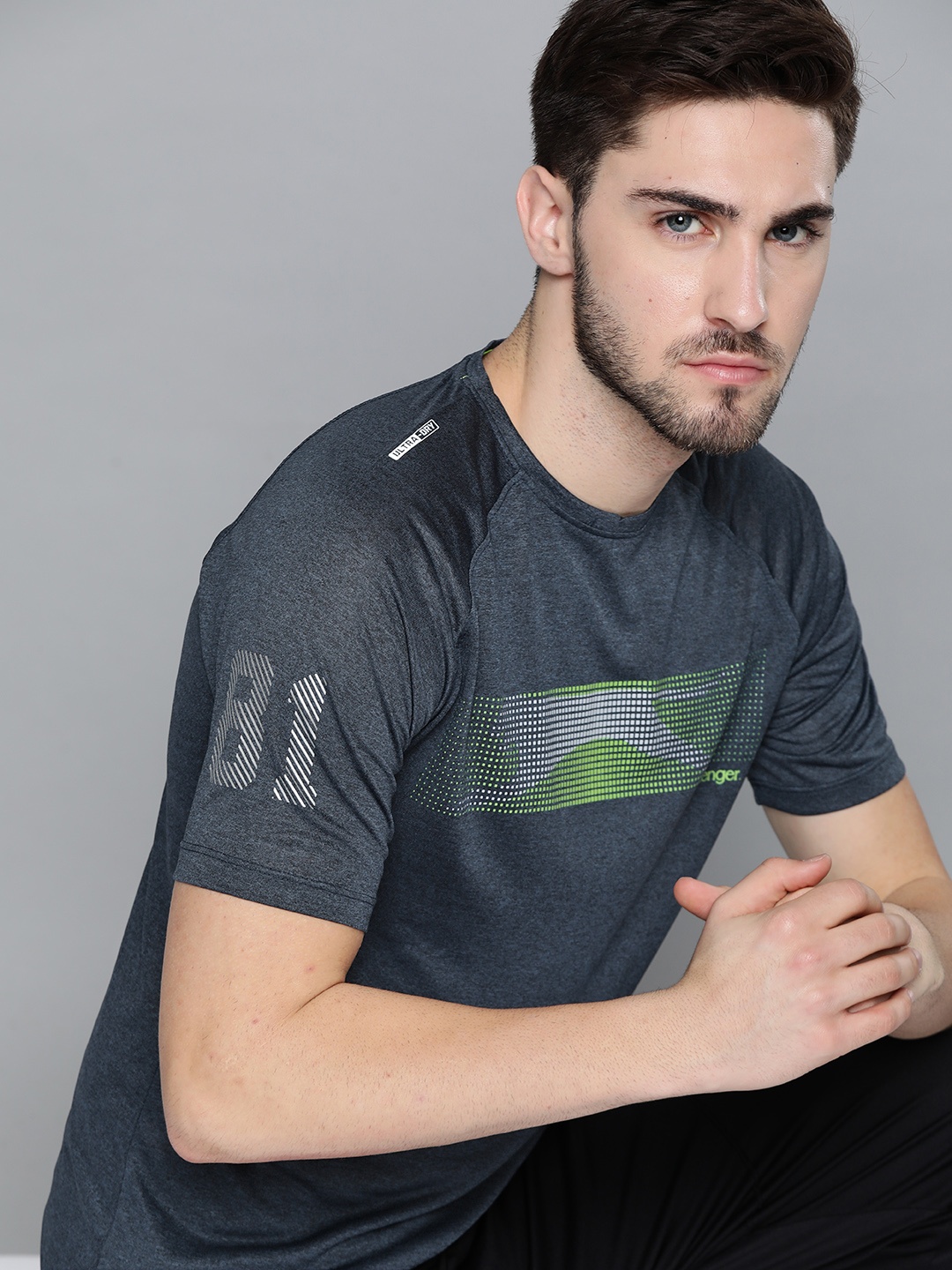 

Slazenger Men Navy Blue & Green Brand Logo Printed T-shirt