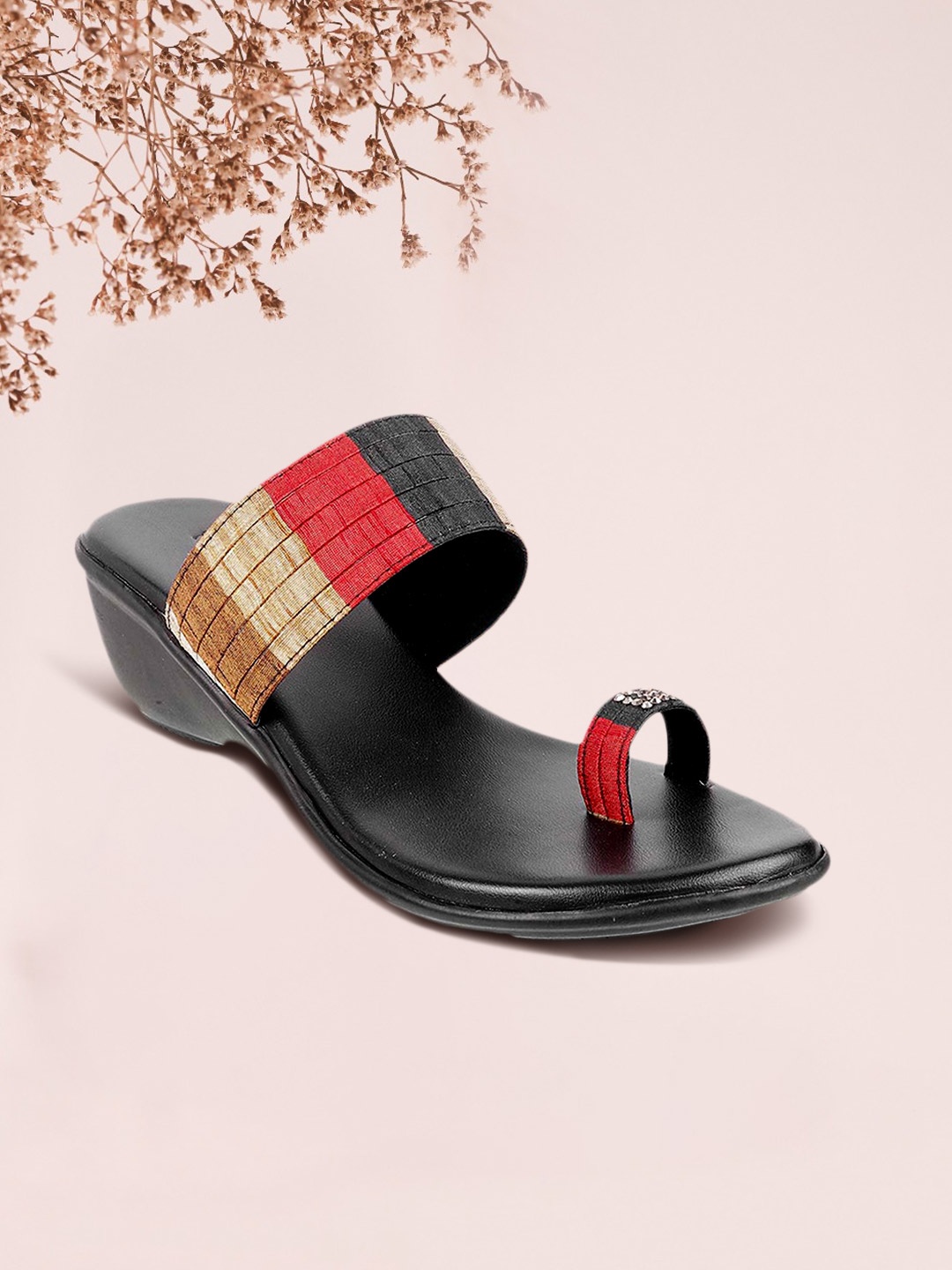 

WALKWAY by Metro Women Black & Red Colourblocked Comfort Heels