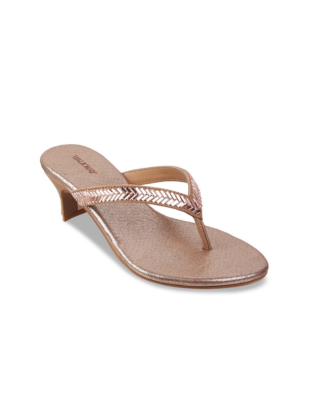 

WALKWAY by Metro Women Gold-Toned Ethnic Embellished Block Heels