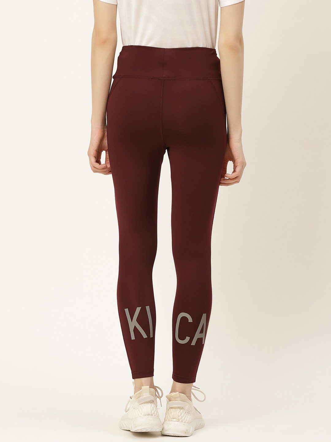 

KICA Women Burgundy High Waisted Lightweight Leggings With Reflective Letters At Ankles