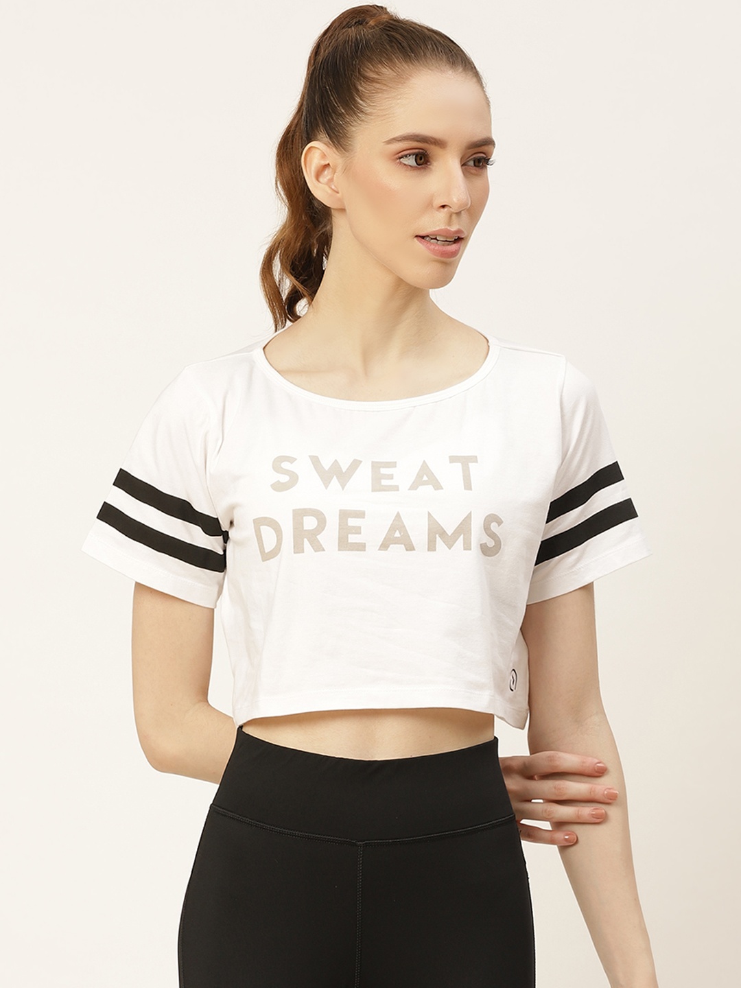 

KICA White & Grey Cotton Cropped Top With Print