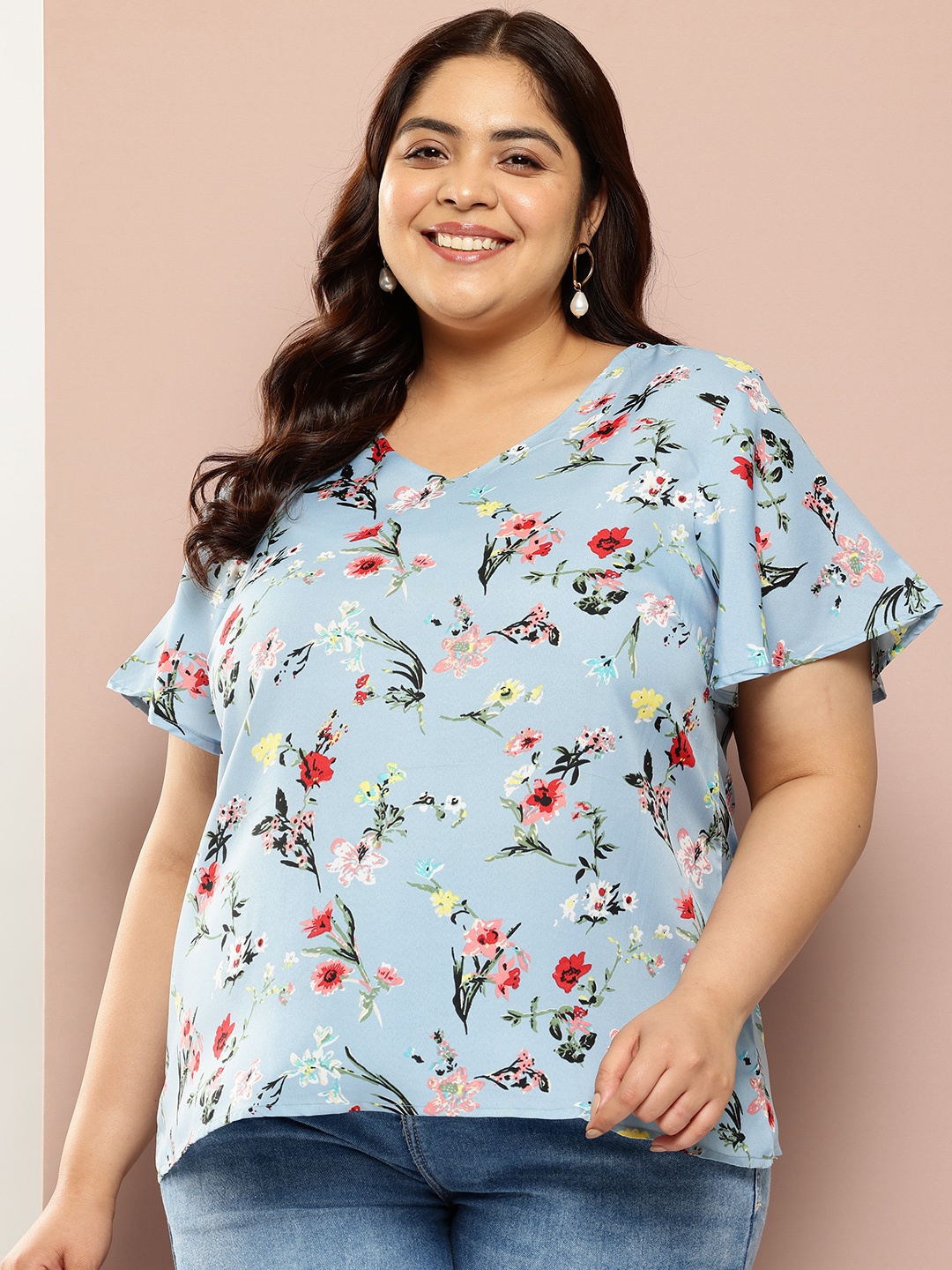 

Sztori Plus Size Floral Print Top, Blue