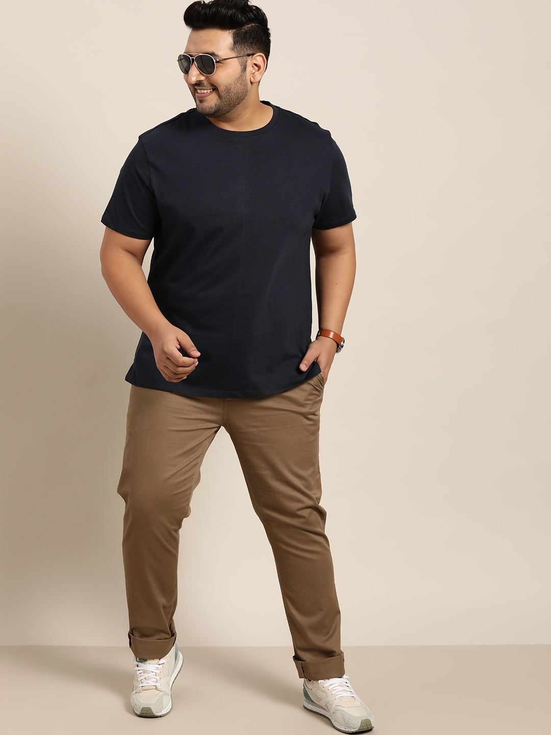 

Sztori Men Plus Size Navy Blue Recycled Cotton Solid T-shirt