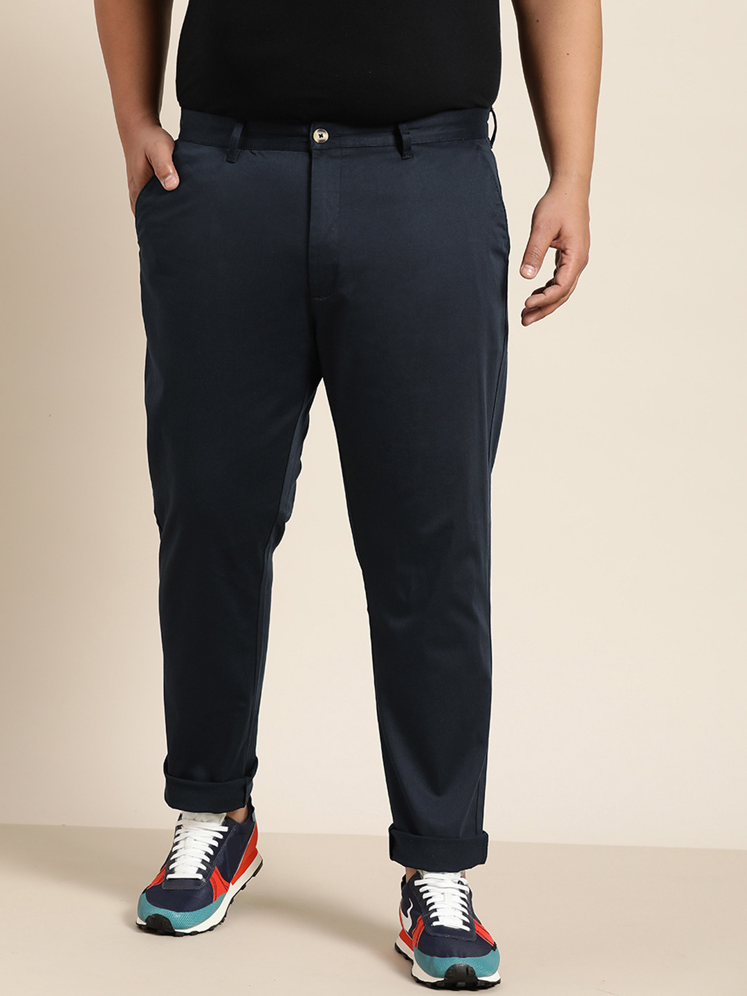 

Sztori Men Plus Size Navy Blue Casual Trousers