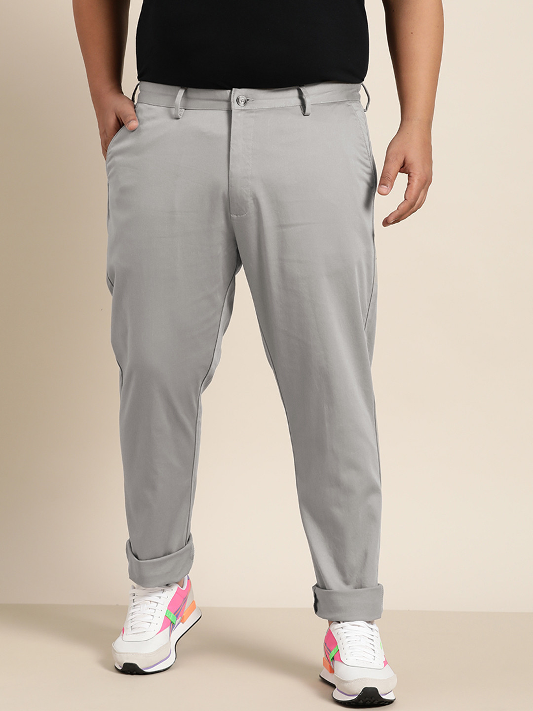 

Sztori Men Plus Size Grey Casual Trousers