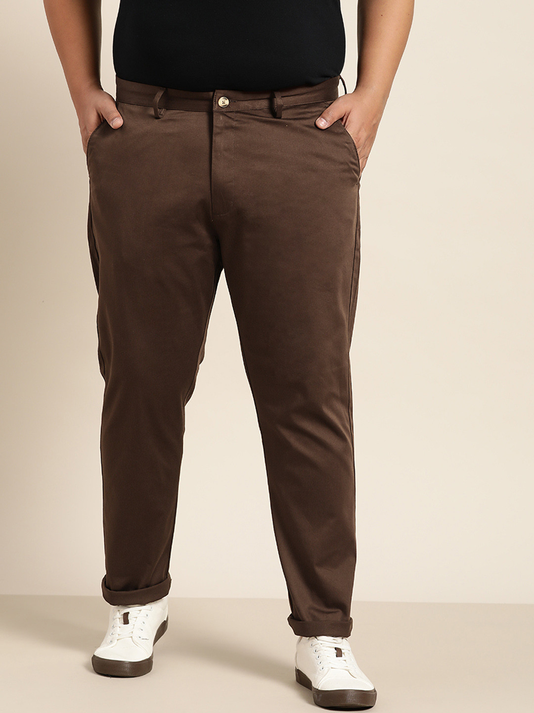 

Sztori Men Plus Size Coffee Brown Casual Trousers