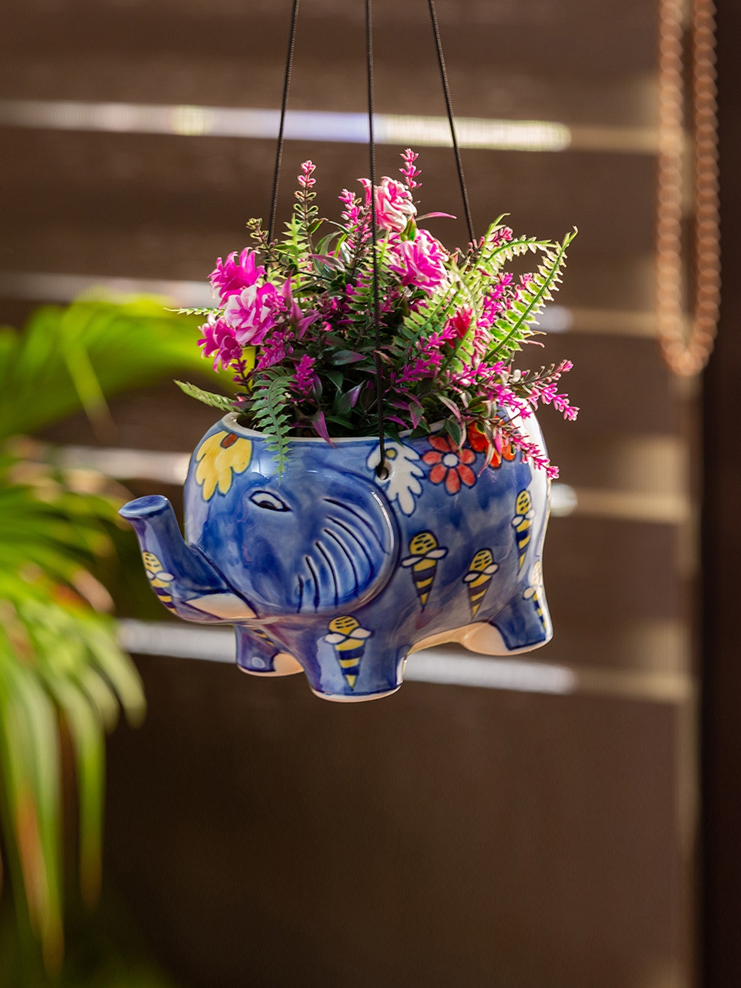 

ExclusiveLaneThe Bee Collective Hand-painted Ceramic Hanging Planters Pot, Blue