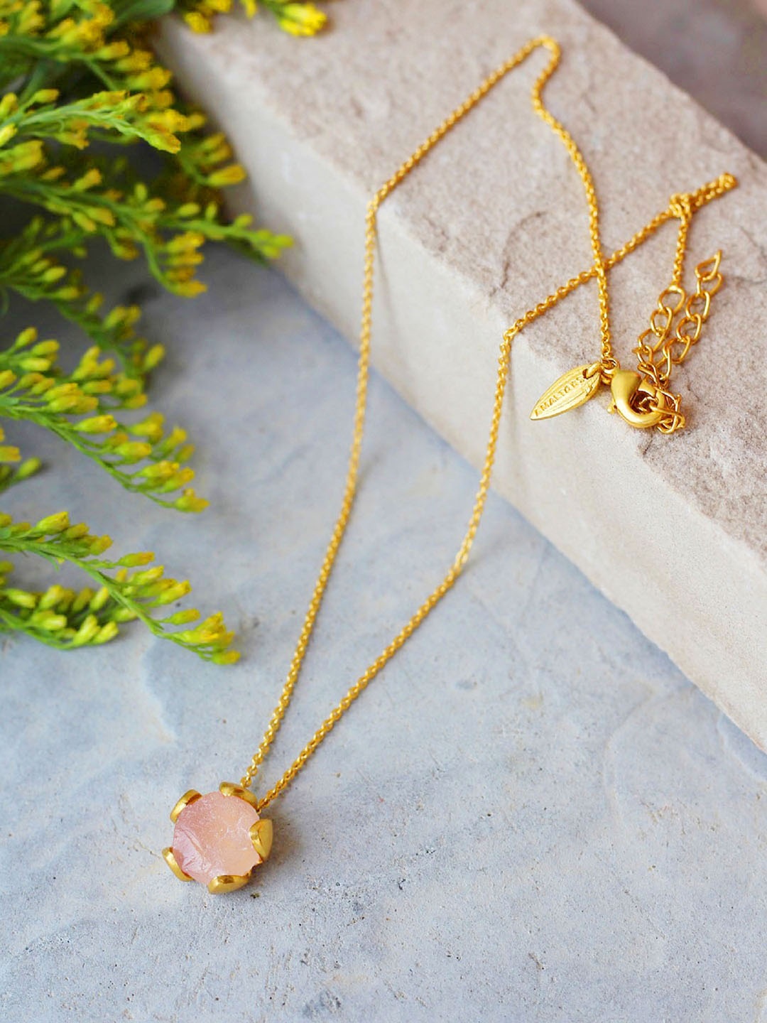 

Amaltaas Gold-Plated & Pink Rose Quartz Petal Charm Necklace