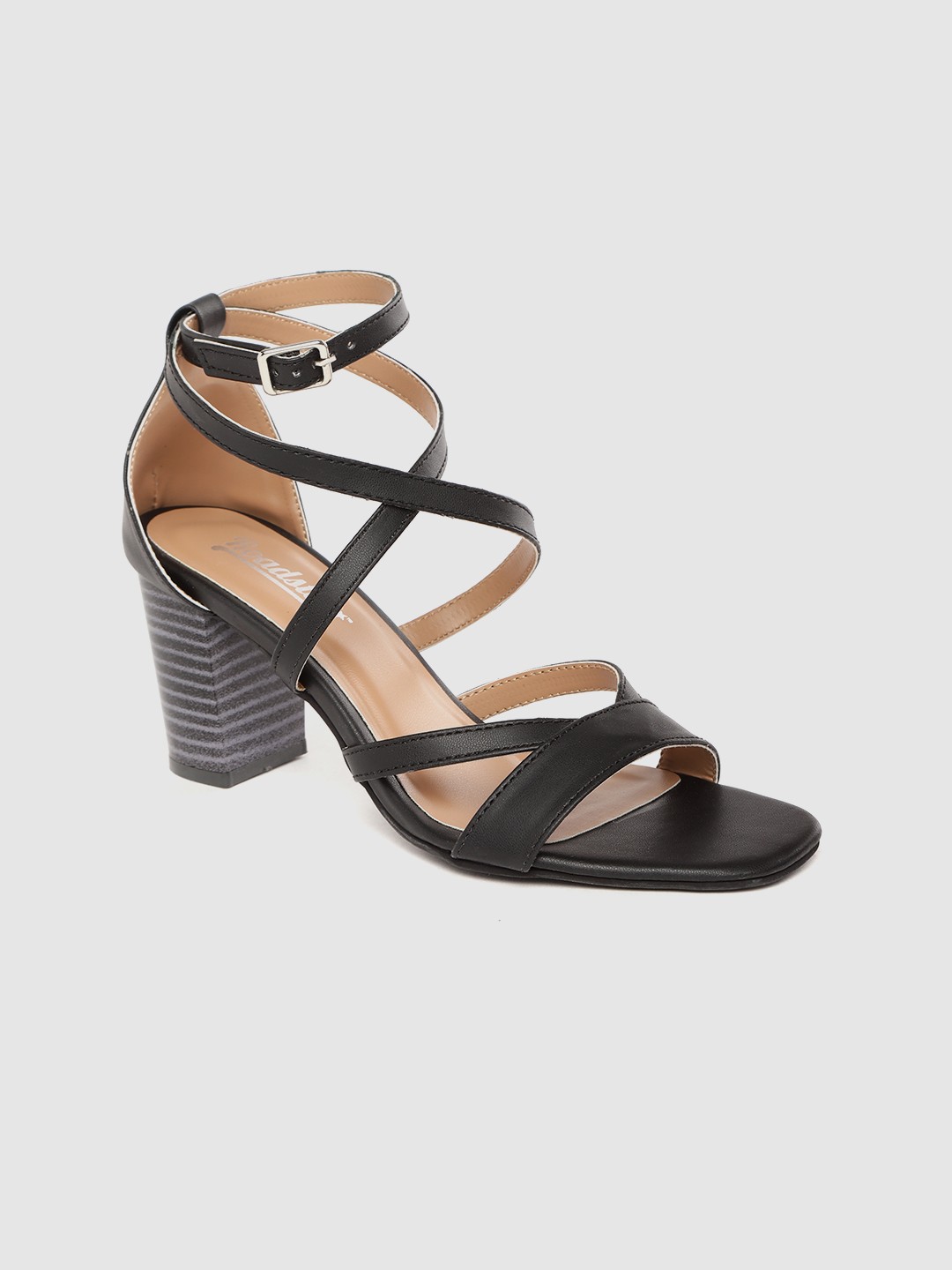 

Roadster Women Black Solid Mid-Top Block Heels with Criss-Cross & Cut-Out Detail