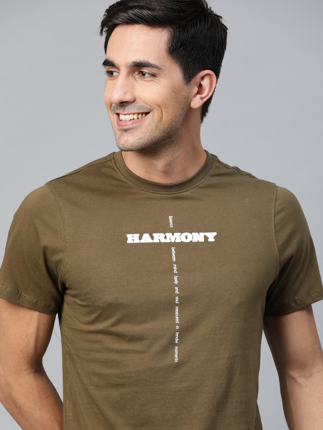 

Mast Harbour Men Olive Green Typography Printed Cotton Handcrafted Sustainable Pure Cotton T-shirt