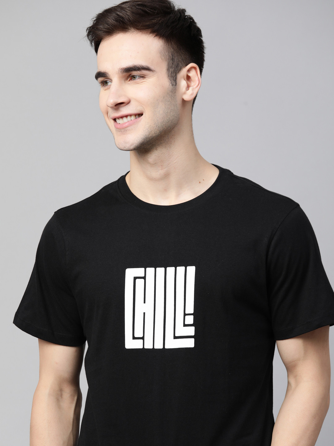 

Mast & Harbour Men Black & White Pure Cotton Typographic Print T-shirt