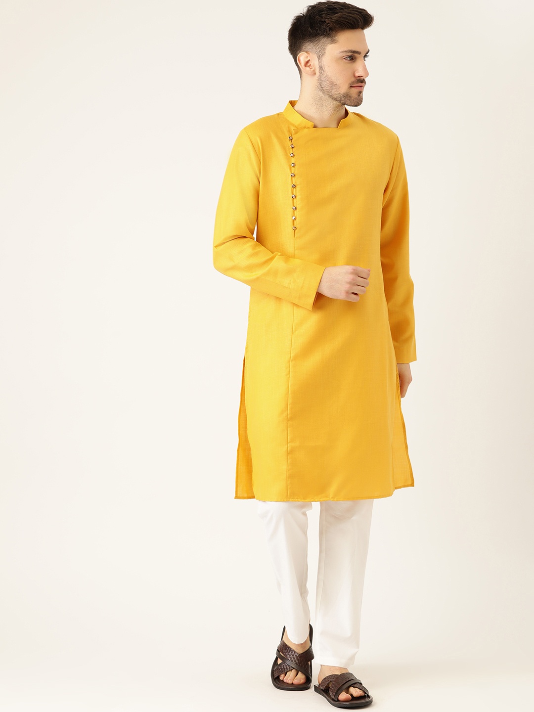 

Molly & Michel Men Mustard Solid Pure Cotton Kurta with Pyjamas