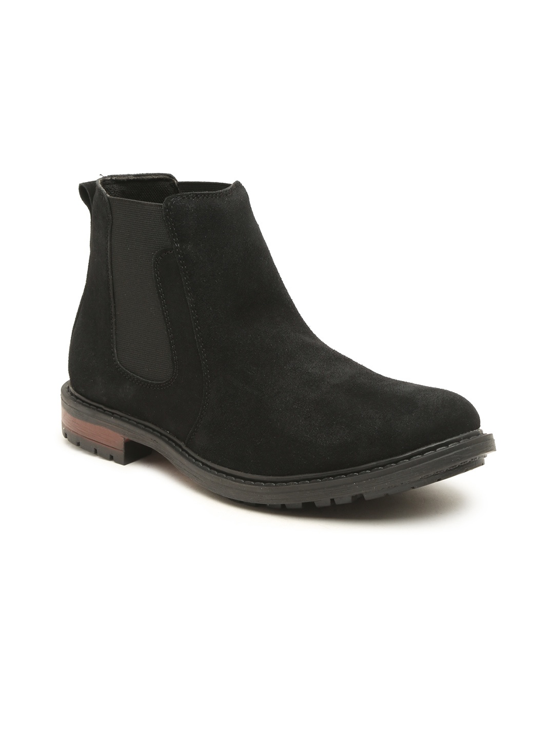 

LOUIS STITCH Men Black Suede Handmade Mid-Top Chelsea Flat Boots