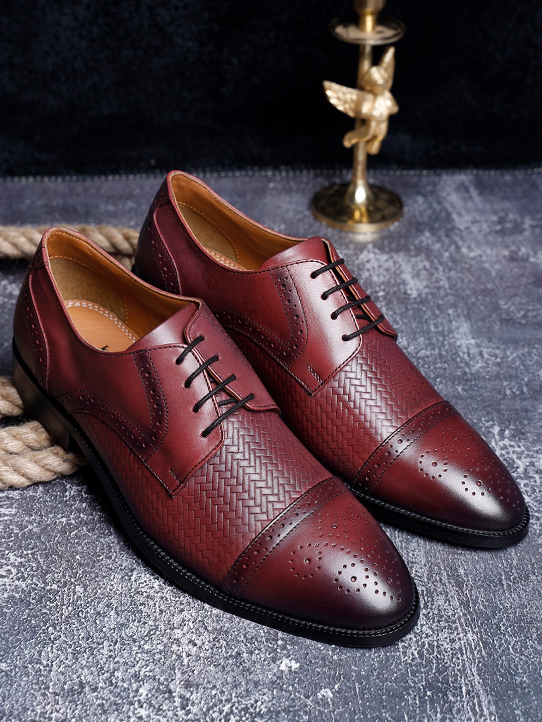 

LOUIS STITCH Men Premium Leather Dual Tone Patina Oxford Shoes, Red