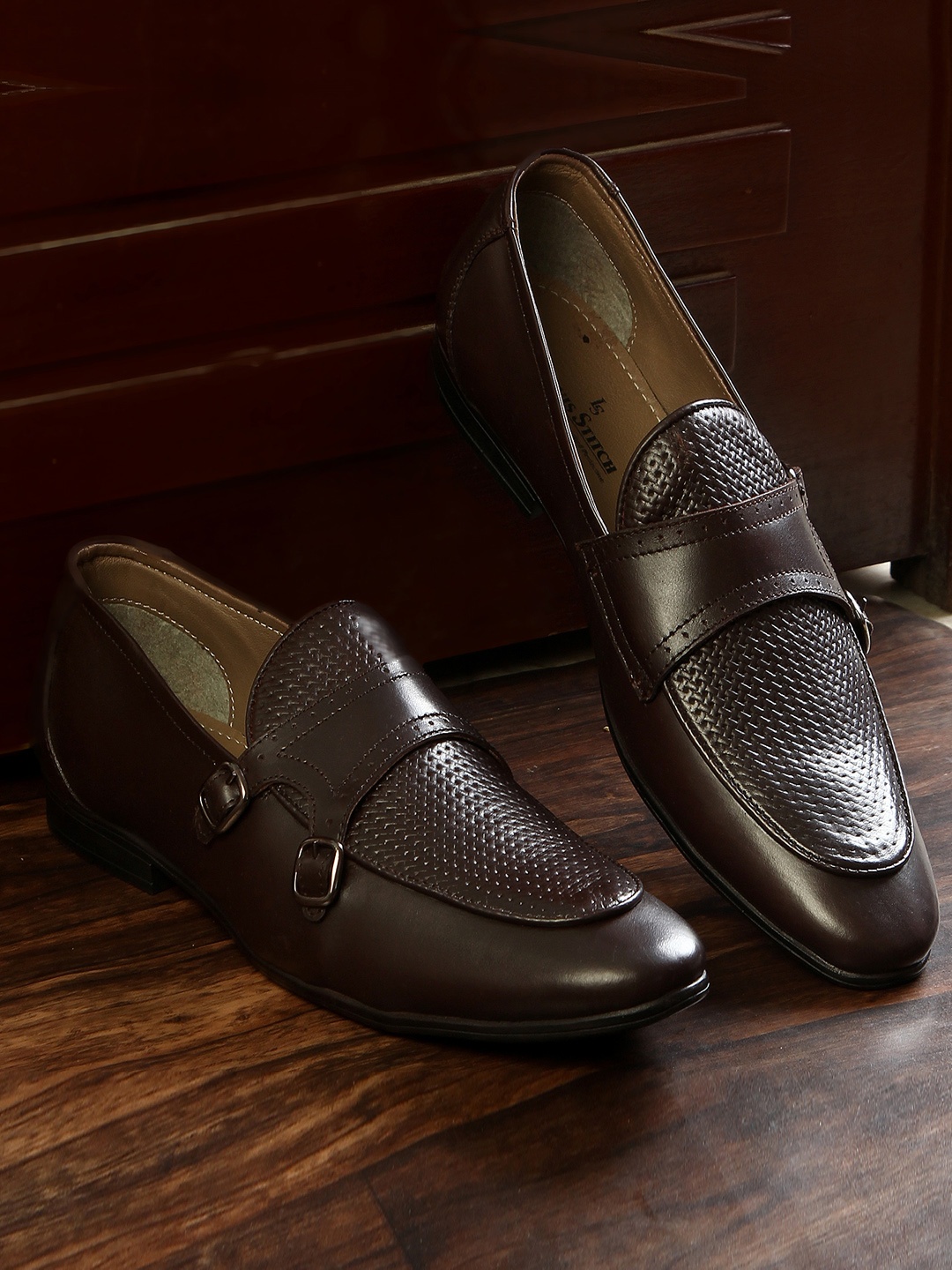 

LOUIS STITCH Men Brown Textured Italian Genuine Leather Formal Loafers