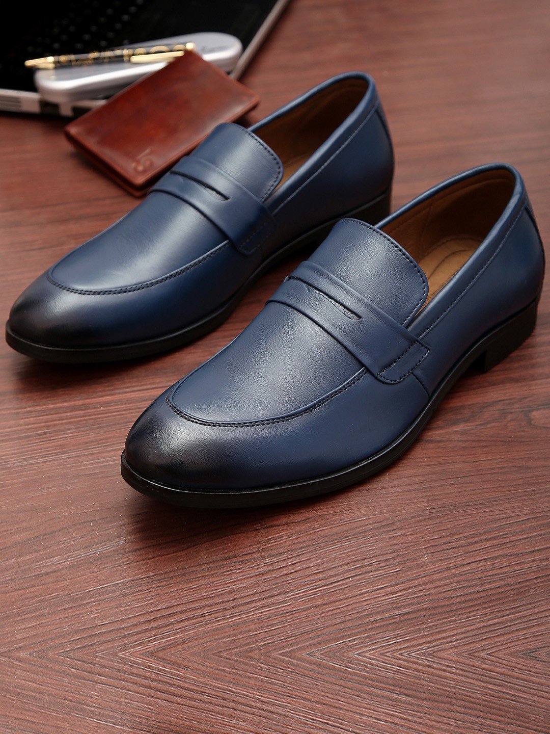 

LOUIS STITCH Men Blue Mocassins Italian Leather Formal Shoes